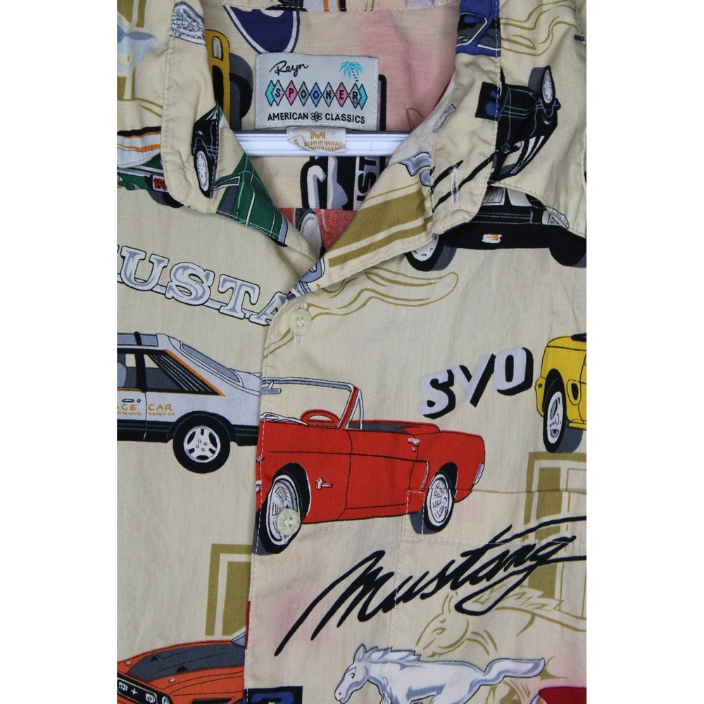 Reyn Spooner Mens Ford Mustang All Over Print Cotton Button Down Shirt Medium